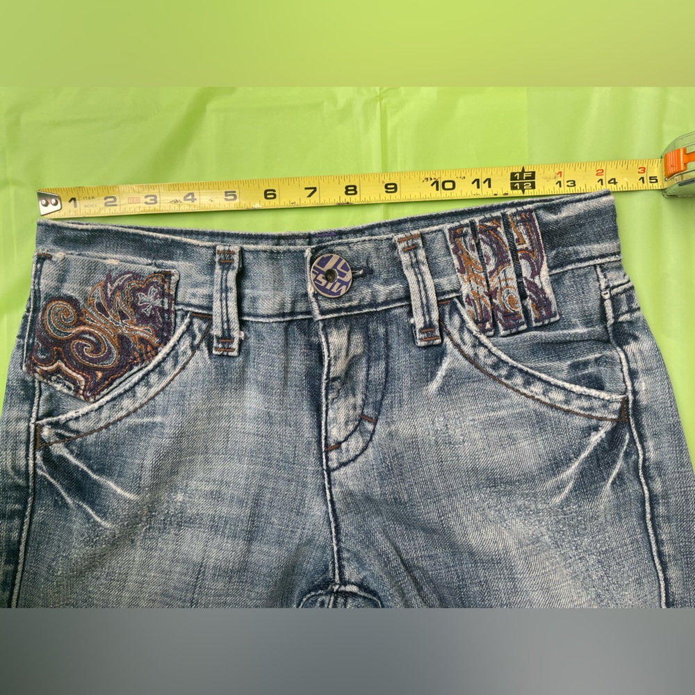 LOW RISE MISS SIXTY YK2 VINTAGE BLUE JEANS ,DISTRESS WITH EMBROILED POCKETS  24 - Picture 10 of 16